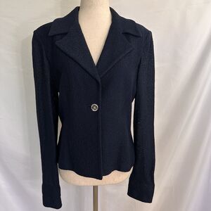 St. John Santana Knit Navy Blazer 6 Silver Button Office Luxury Jacket